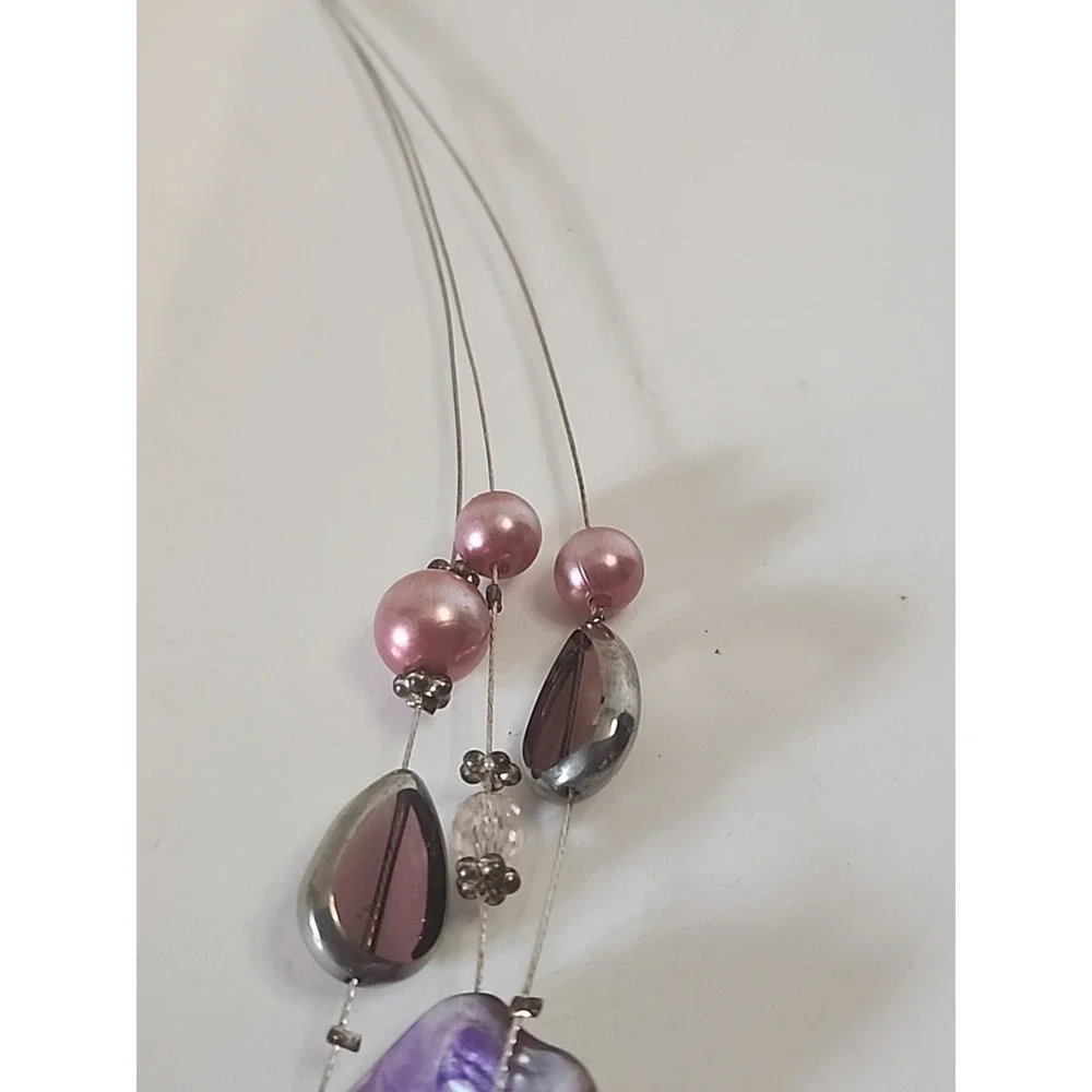 VTG Triple Strand  Floating Dyed‎ Shell Glass & Acrylic Beaded Necklace 21